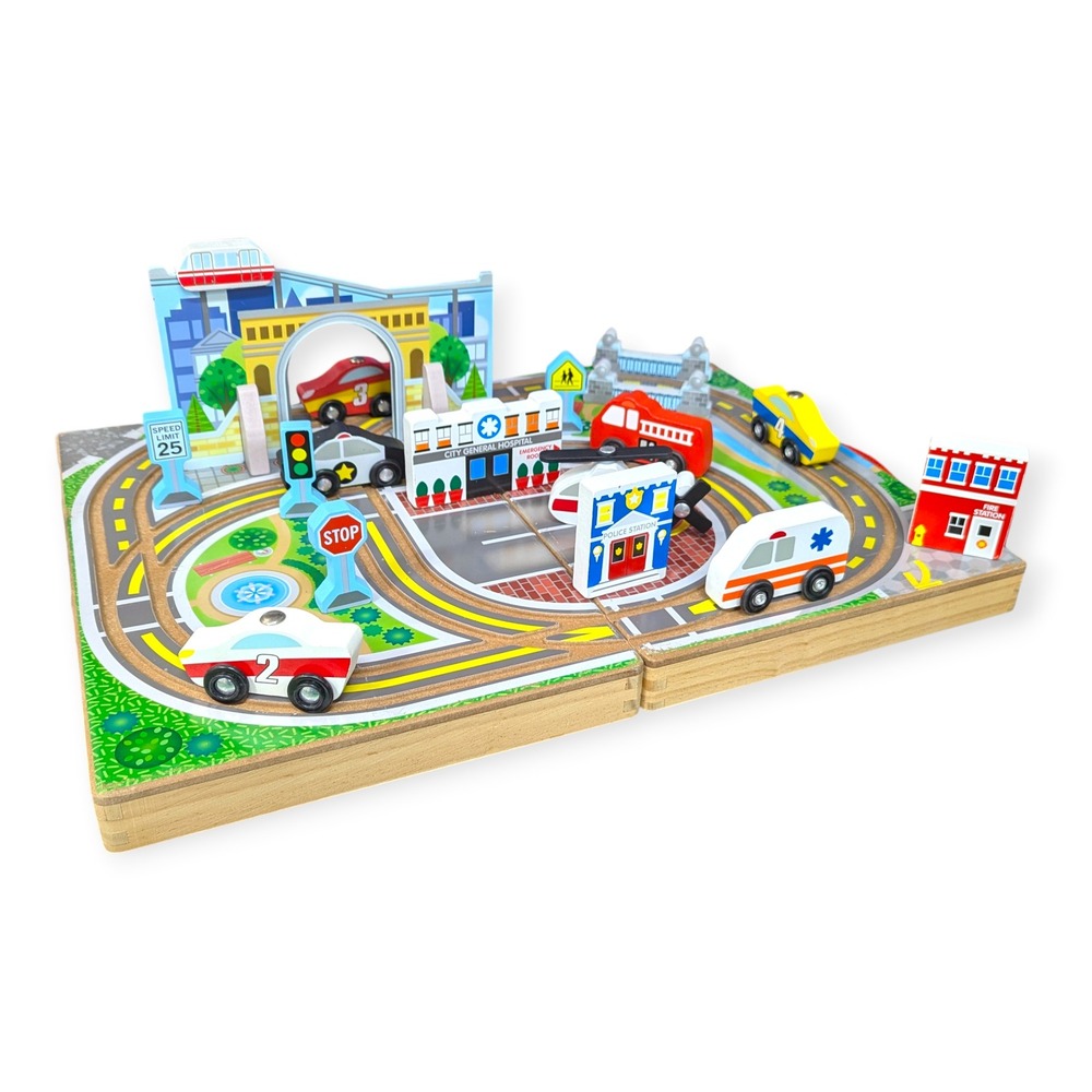 Melissa & Doug‎ Take-Along Town Wooden Play Set 17pc Portable City 30141